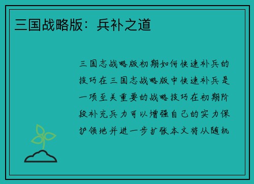 三国战略版：兵补之道
